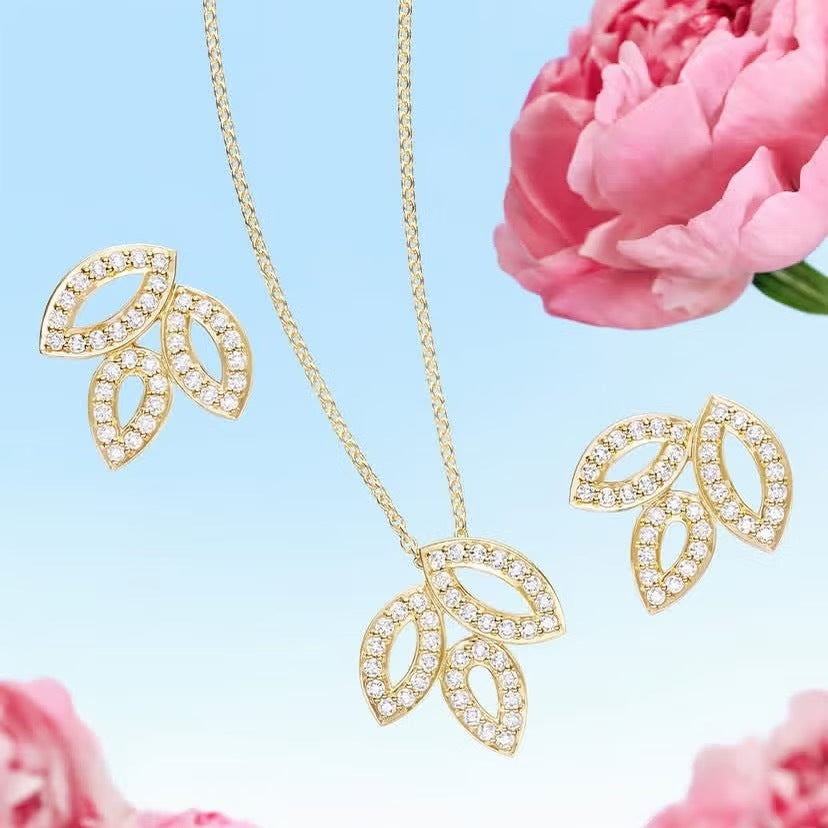 Harry Winston Style Three-Leaf Clover Cubic Zirconia 18K Gold-Plated Earrings