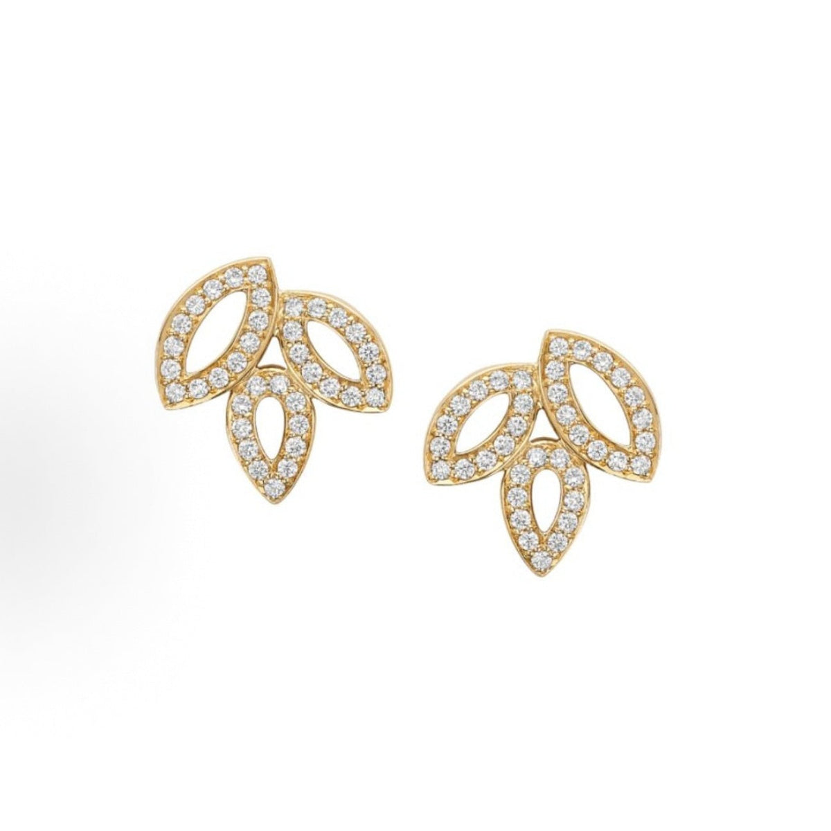 Harry Winston Style Three-Leaf Clover Cubic Zirconia 18K Gold-Plated Earrings