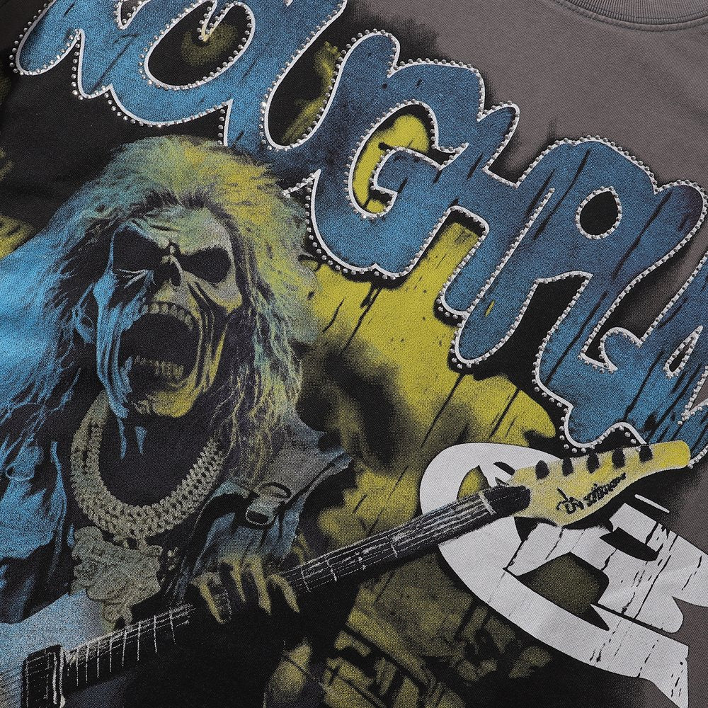 Rough Play Rock Skull Rhinestone Graphic Short-Sleeve T-Shirt