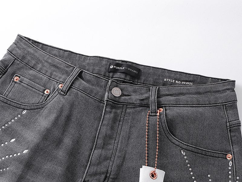 Purple Brand Rhinestone Burst Denim Shorts