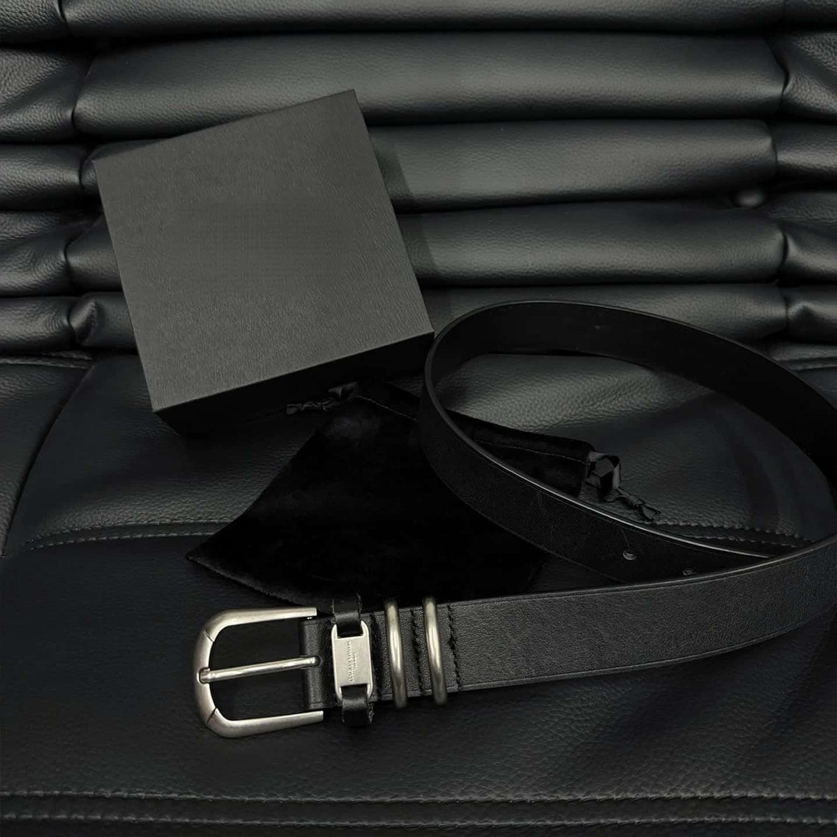Dual Ring Tag Leather Belt Vegetable Tanned Black Waist Belt