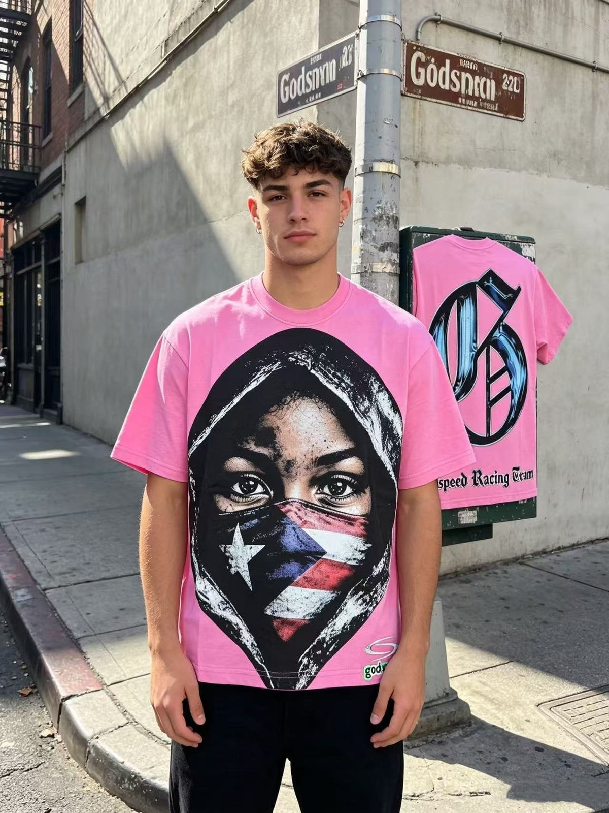Godspeed Hooded Flag Portrait Graphic T-Shirt