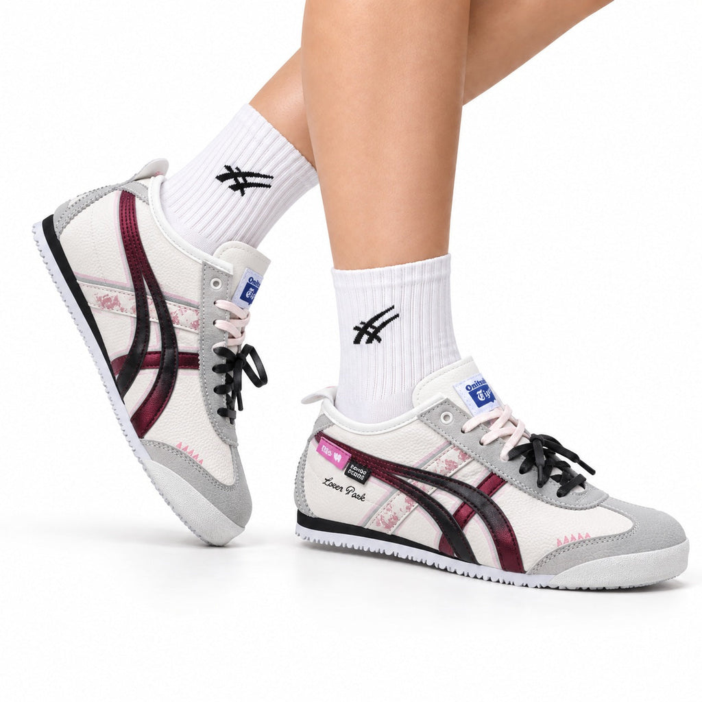 Onitsuka Tiger Retro Low Top White Black Burgundy Unisex Shoes Style 27