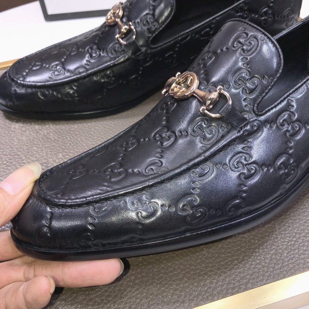 Gucci Men's Black Embossed Horsebit Loafers
