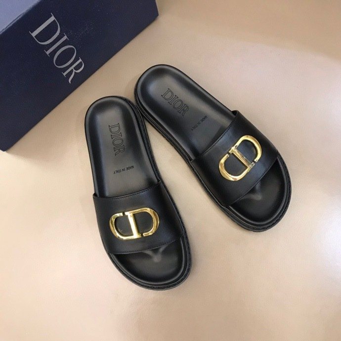 Dior Men's Black Gold-Tone CD Slide Sandals