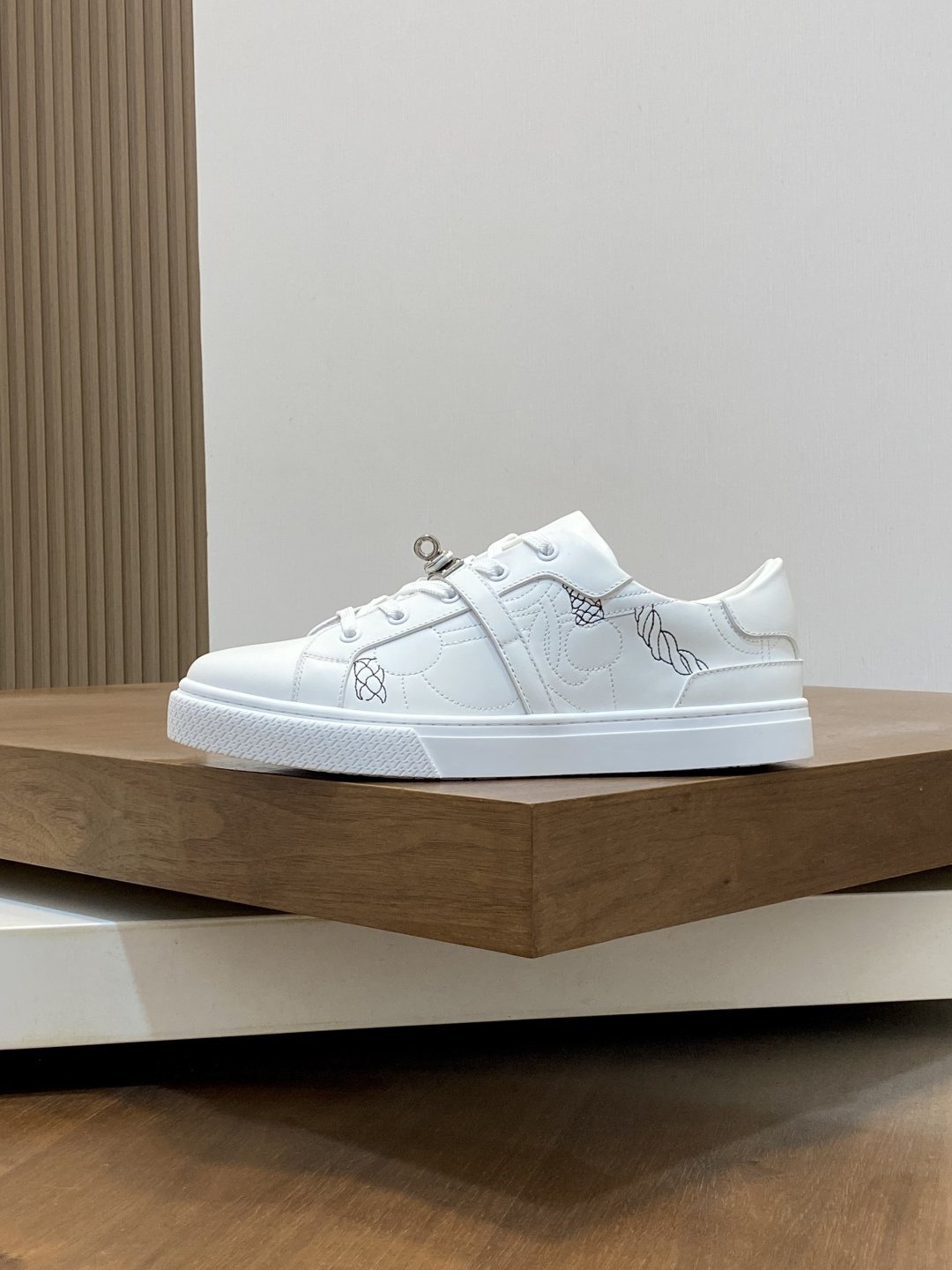 White Lace-Up Low-Top Sneakers