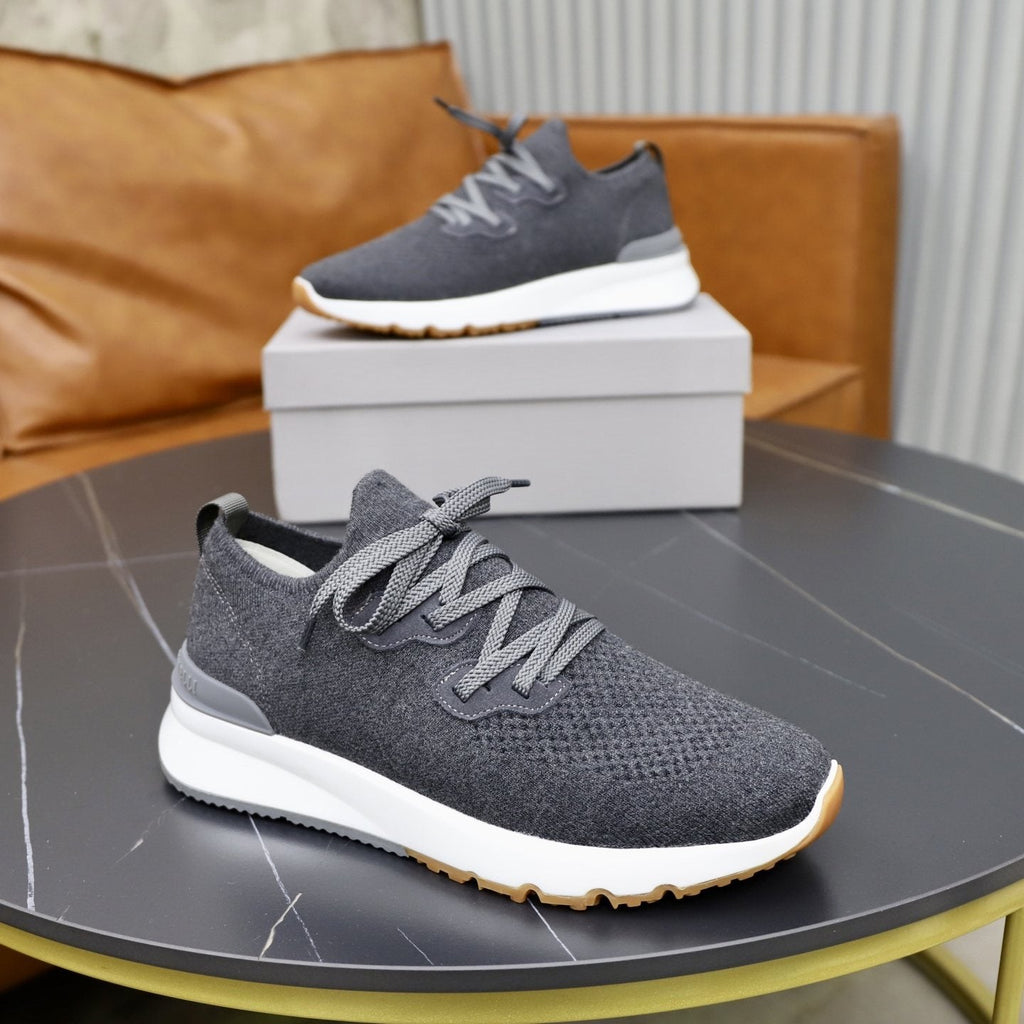 Brunello Cucinelli Dark Gray Knit Sneakers
